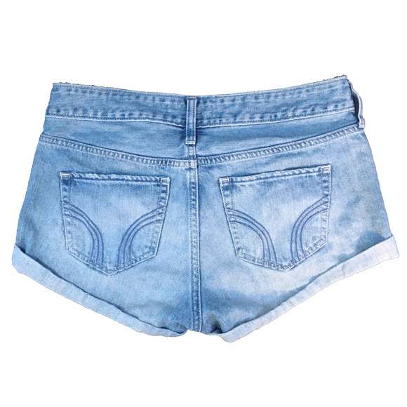 Hollister Distressed Jean Shorts Women's Size 5 W27 Mid Rise Button Fly Cuffed - Picture 1 of 10
